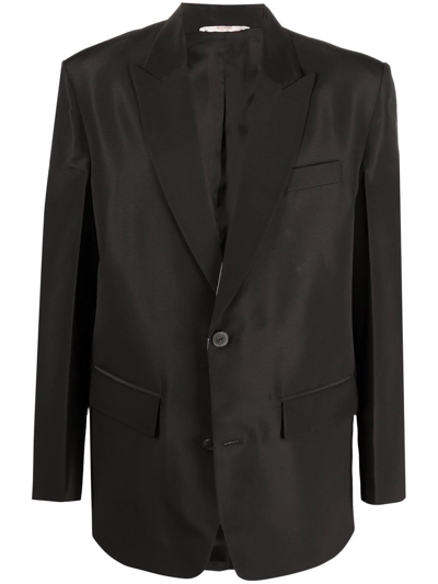 Shop Valentino Single-breasted Silk Blazer In Black