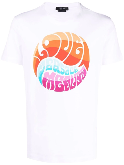 Shop Versace Medusa Graphic Slogan-print T-shirt In White