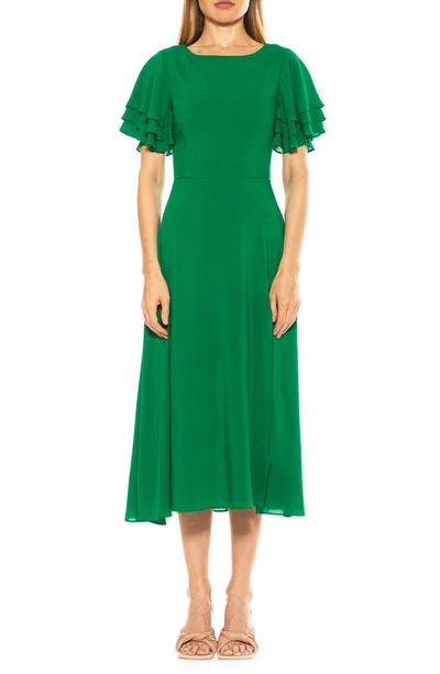 Shop Alexia Admor Lilia Ruffle Sleeve Open Back Midi Dress In Green