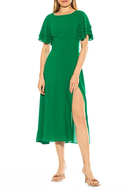 Shop Alexia Admor Lilia Ruffle Sleeve Open Back Midi Dress In Green