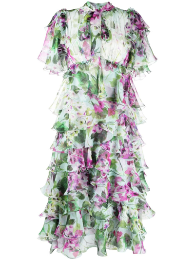 Shop Dolce & Gabbana Floral Print Chiffon Dress In Multicolor