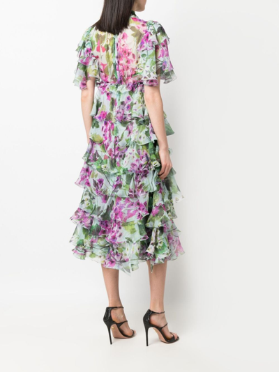 Shop Dolce & Gabbana Floral Print Chiffon Dress In Multicolor