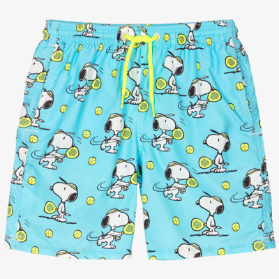 Shop Mc2 Saint Barth Teen Boys Snoopy Swim Shorts In Blue