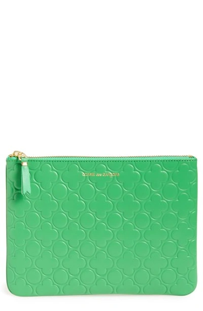 Shop Comme Des Garçons 'embossed Clover' Leather Zip-up Pouch In Green