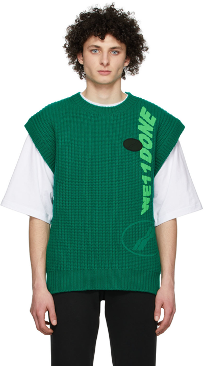 Shop We11 Done Green Multi Logo Square Knit Vest