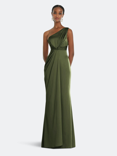 Shop Dessy Collection One-shoulder Draped Twist Empire Waist Trumpet Gown In Green