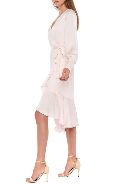 Shop Bardot Sofie Asymmetrical Long Sleeve Faux Wrap Dress In Pink Rose