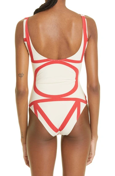 Shop Totême Logo One-piece Swimsuit In Cava/ Red