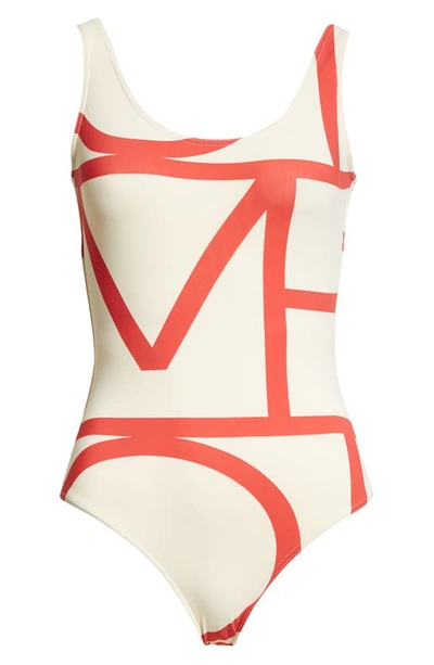 Shop Totême Logo One-piece Swimsuit In Cava/ Red