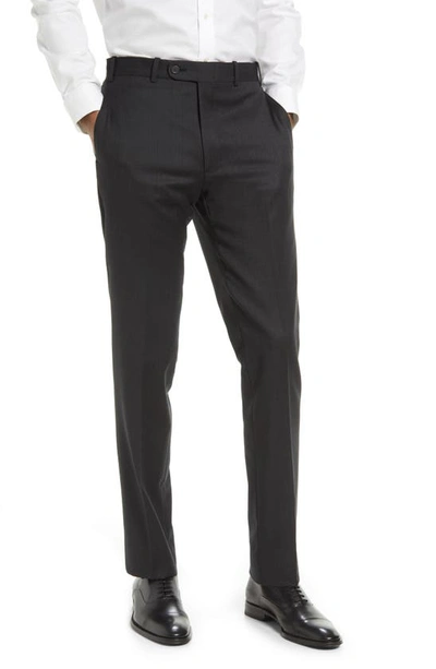 Shop Jb Britches Flat Front Wool Trousers In Charcoal