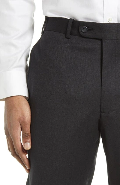 Jb Britches Flat Front Wool Trousers In Charcoal