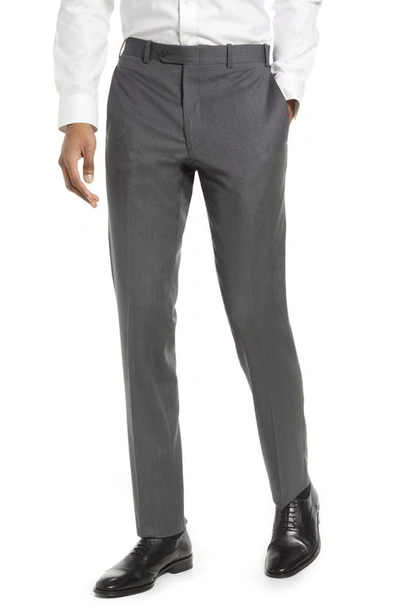Jb Britches Flat Front Wool Trousers In Mid Grey