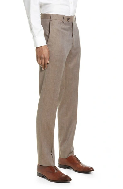 Jb Britches Flat Front Wool Trousers In Khaki