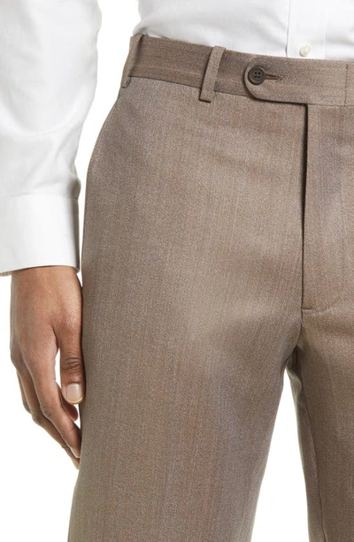 Jb Britches Flat Front Wool Trousers In Khaki
