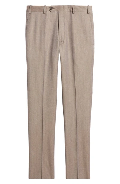 Jb Britches Flat Front Wool Trousers In Khaki