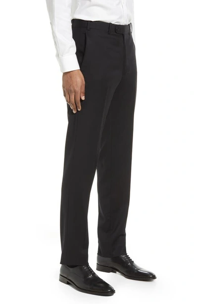 Jb Britches Flat Front Worsted Wool Trousers In Black