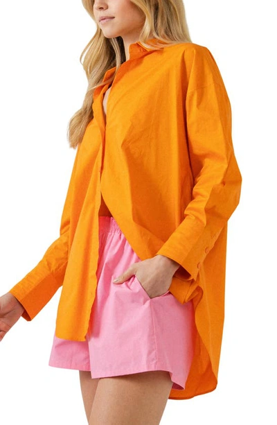 Shop Grey Lab Oversize Cotton Button-up Shirt In Orange