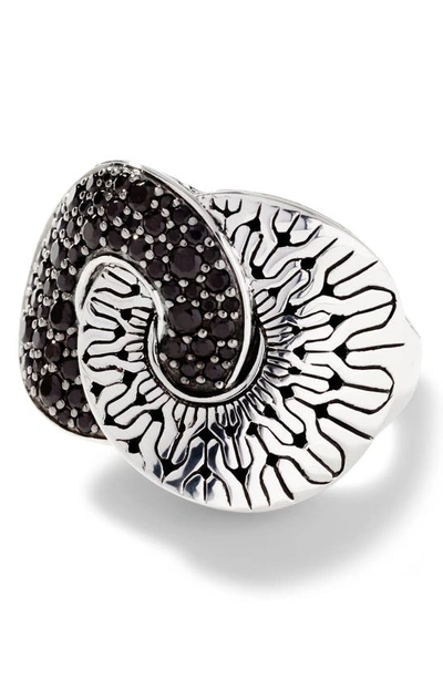 John Hardy Sterling Silver Classic Chain Black Sapphire & Black Spinel Intertwined Disc Statement Ring In Black