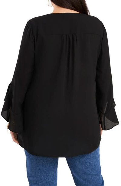 Shop Vince Camuto Flutter Sleeve Crossover Georgette Tunic Top In Black