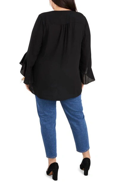 Shop Vince Camuto Flutter Sleeve Crossover Georgette Tunic Top In Black