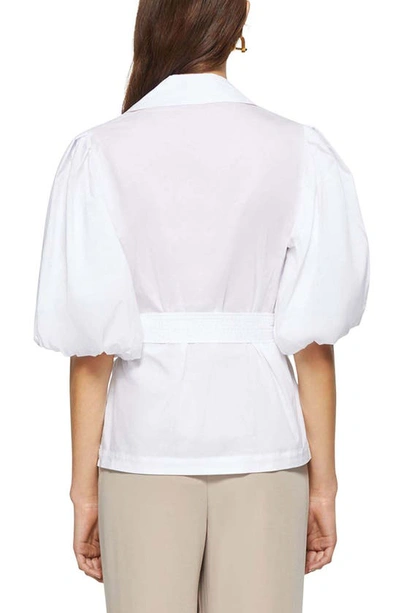 Shop Jonathan Simkhai Waverly Bubble Sleeve Wrap Blouse In White