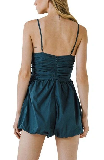 Shop Endless Rose Shirred Blouson Cotton Romper In Emerald