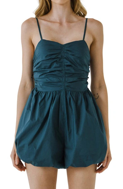 Endless Rose Shirred Blouson Cotton Romper In Emerald