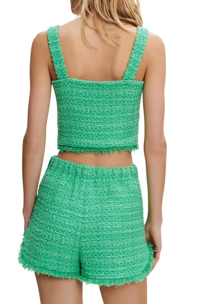 Shop Maje Livete Tweed Button-up Crop Top In Green