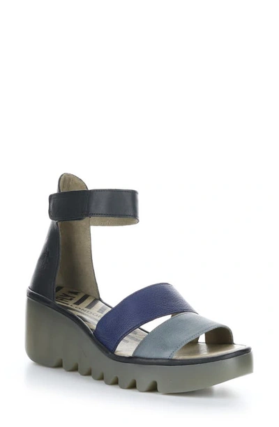 Shop Fly London Bono 290 Wedge Sandal In Grey Slate/ Blue Black