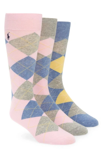 Shop Polo Ralph Lauren 3-pack Argyle Socks In Soft Pink