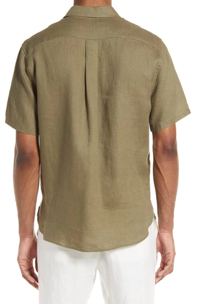 Shop Vince Classic Fit Short Sleeve Linen Shirt In Feathergrass