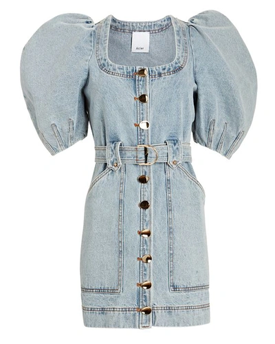 Shop Acler Bancroft Puff Sleeve Denim Mini Dress In Denim-lt