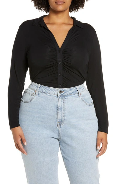 Shop Sanctuary Ruched Collar Cardigan In Blck