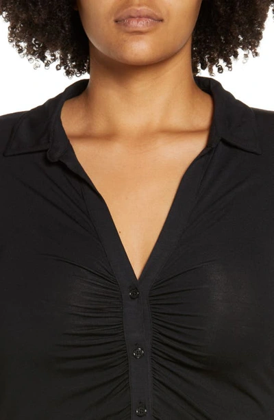 Sanctuary Ruched Collar Cardigan In Blck