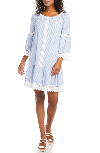 Karen Kane Striped Mixed Lace Dress In Blue Stripe