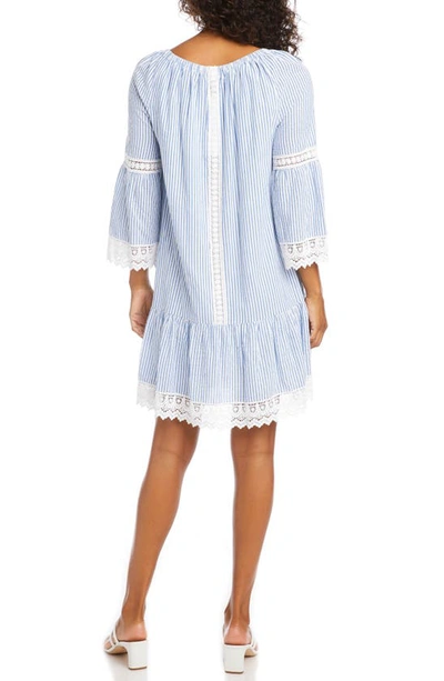 Karen Kane Striped Mixed Lace Dress In Blue Stripe
