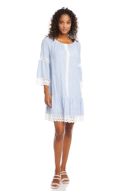 Karen Kane Striped Mixed Lace Dress In Blue Stripe