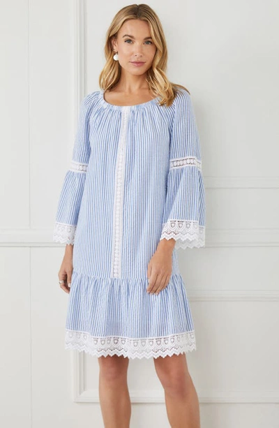 Karen Kane Striped Mixed Lace Dress In Blue Stripe