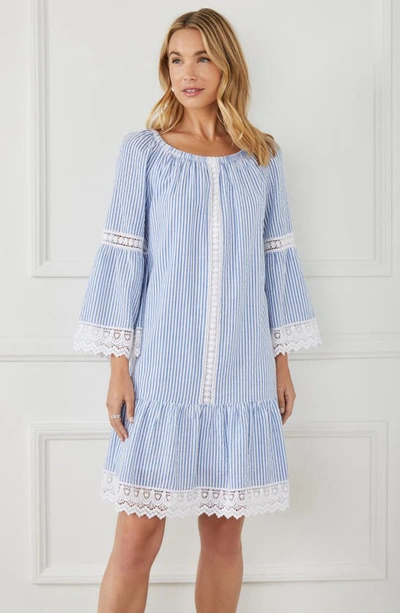 Karen Kane Striped Mixed Lace Dress In Blue Stripe