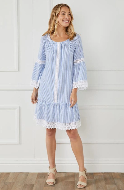 Karen Kane Striped Mixed Lace Dress In Blue Stripe