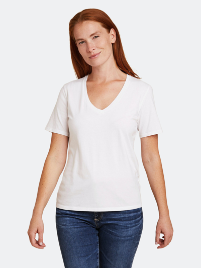 Shop Majestic Cotton Silk Touch S/s V-neck In White