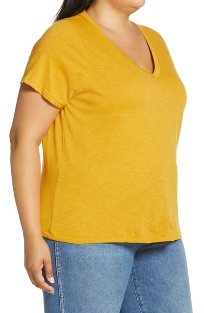 Shop Madewell Whisper Cotton V-neck T-shirt In Amber Gold