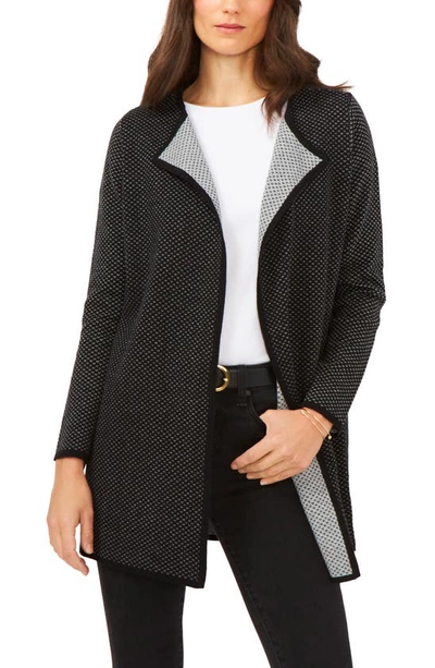 Shop Vince Camuto Birdseye Open Front Cotton Cardigan In Silver Heather