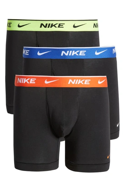 Shop Nike 3-pack Dri-fit Essential Stretch Cotton Boxer Briefs In Black/ Volt Wb/ T