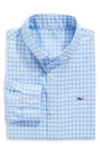 Shop Vineyard Vines Kids' Gingham On The Go Button-up Shirt In Surf Blue