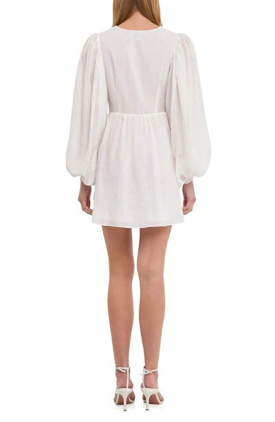 Endless Rose Twist Front Drape Long Sleeve Minidress In White