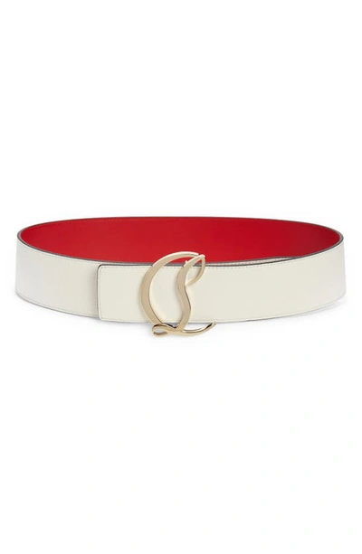 Shop Christian Louboutin Cl Logo Leather Belt In Bianco/ Gold