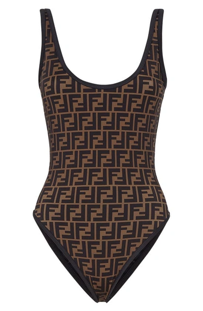 Fendi Ff Logo Print Swimsuit In F0gme Black