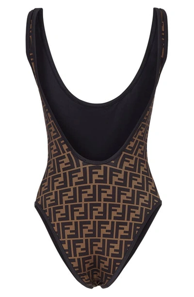 Fendi Ff Logo Print Swimsuit In F0gme Black