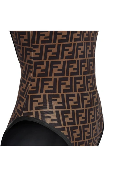 Fendi Ff Logo Print Swimsuit In F0gme Black